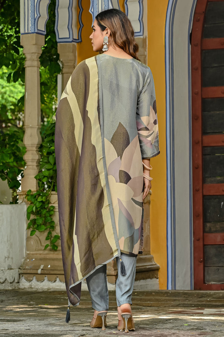 Glamorous Readymade Salwar Suit In Grey Color Fancy Fabric | Buy Online India