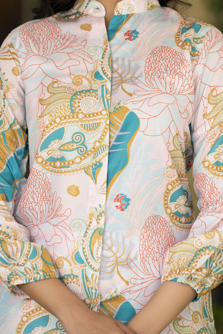 Exclusive Muslin Fabric Digital Printed Off White Color Co-Ord Set | Buy Online India