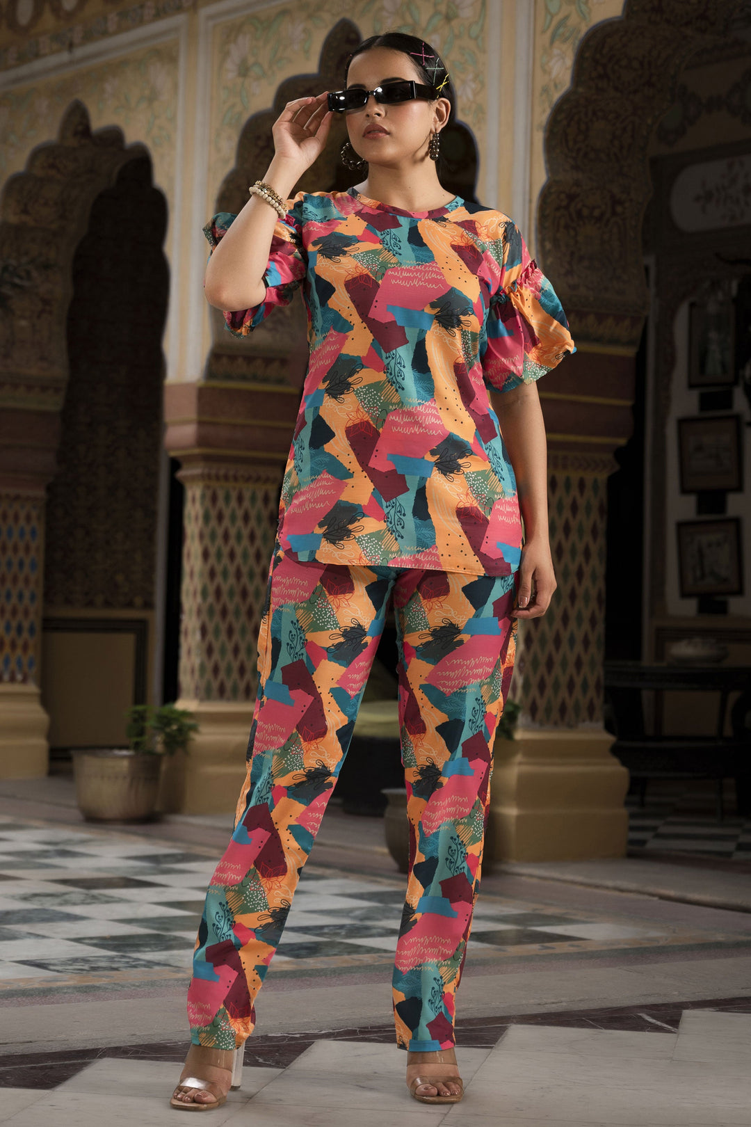 Exclusive Digital Printed Muslin Fabric Co-Ord Set In Multi Color | Buy Online India
