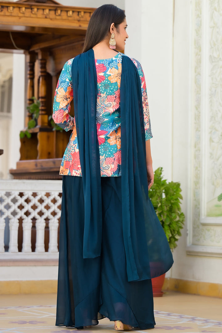 Multi Color Satin Fabric Charming Readymade Palazzo Suit | Buy Online India