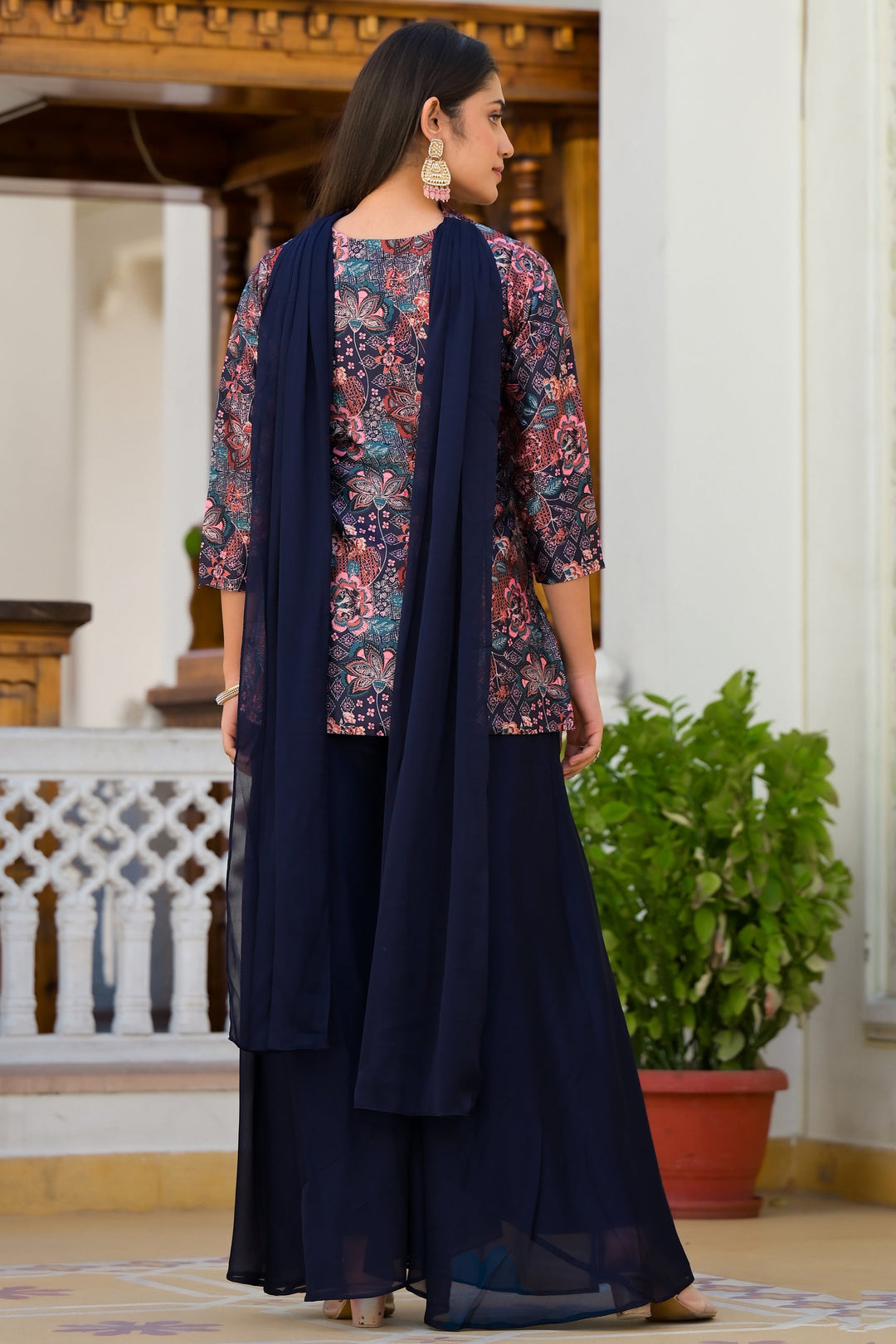 Satin Fabric Navy Blue Color Attractive Readymade Palazzo Suit | Buy Online India
