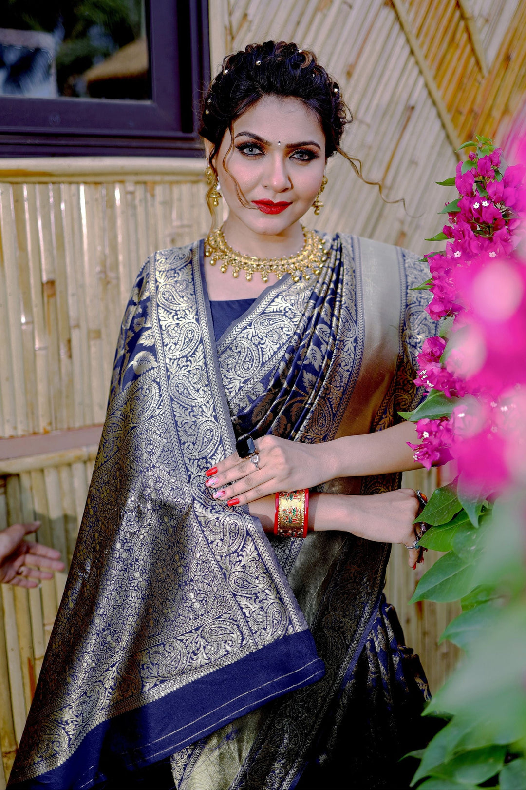 Excellent Banarasi Silk Navy Blue Color Saree With Weaving Work | Buy Online India