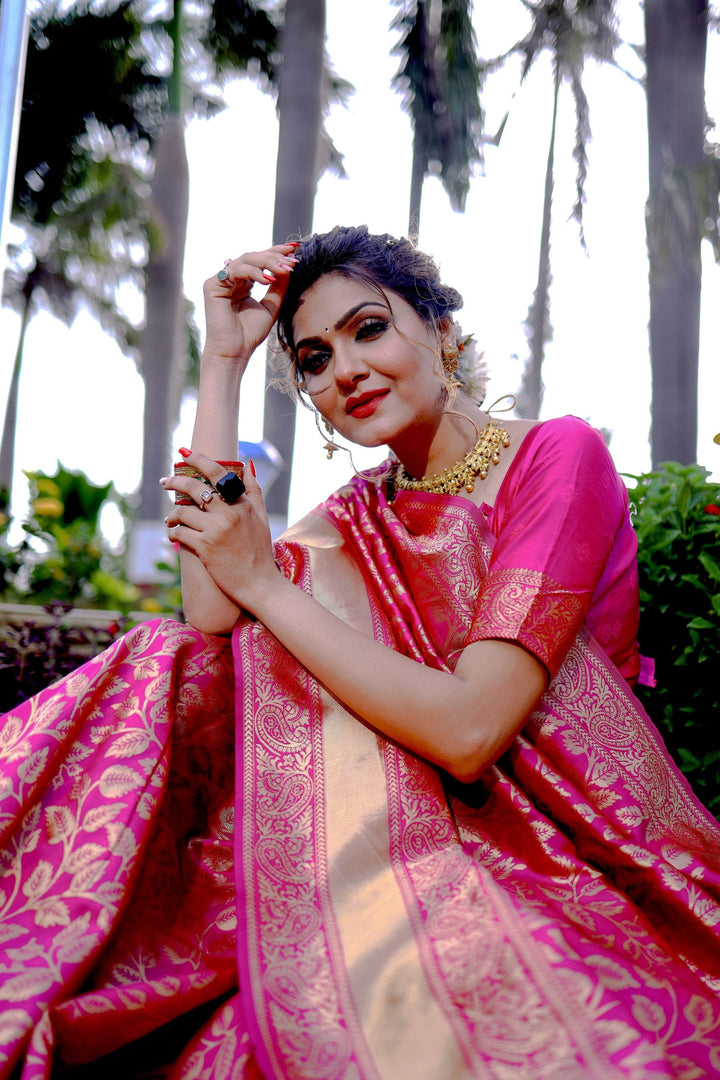 Pink Color Weaving Work On Banarasi Silk Stunning Saree | Buy Online India