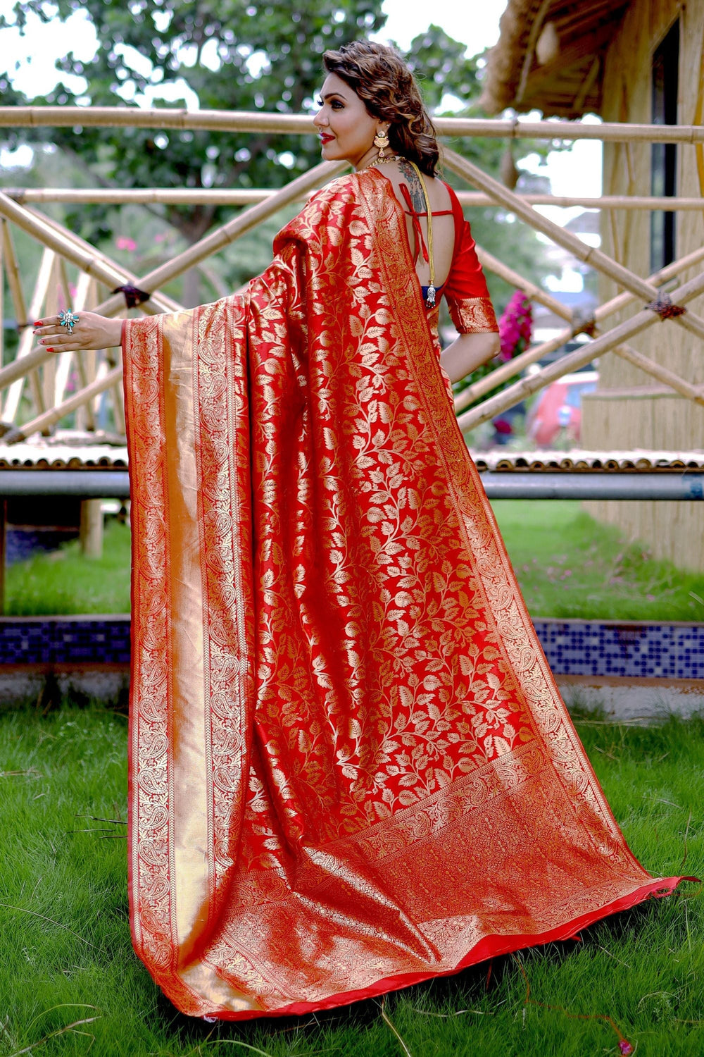 Beguiling Weaving Work On Red Color Banarasi Silk Saree | Buy Online India