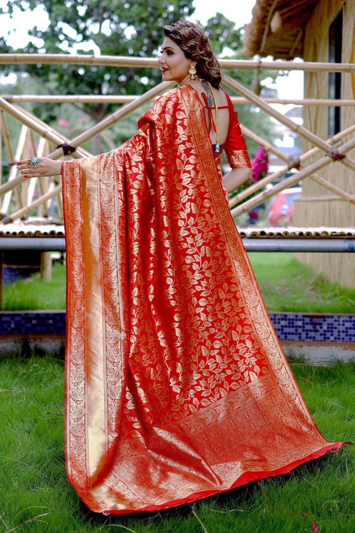 Beguiling Weaving Work On Red Color Banarasi Silk Saree | Buy Online India