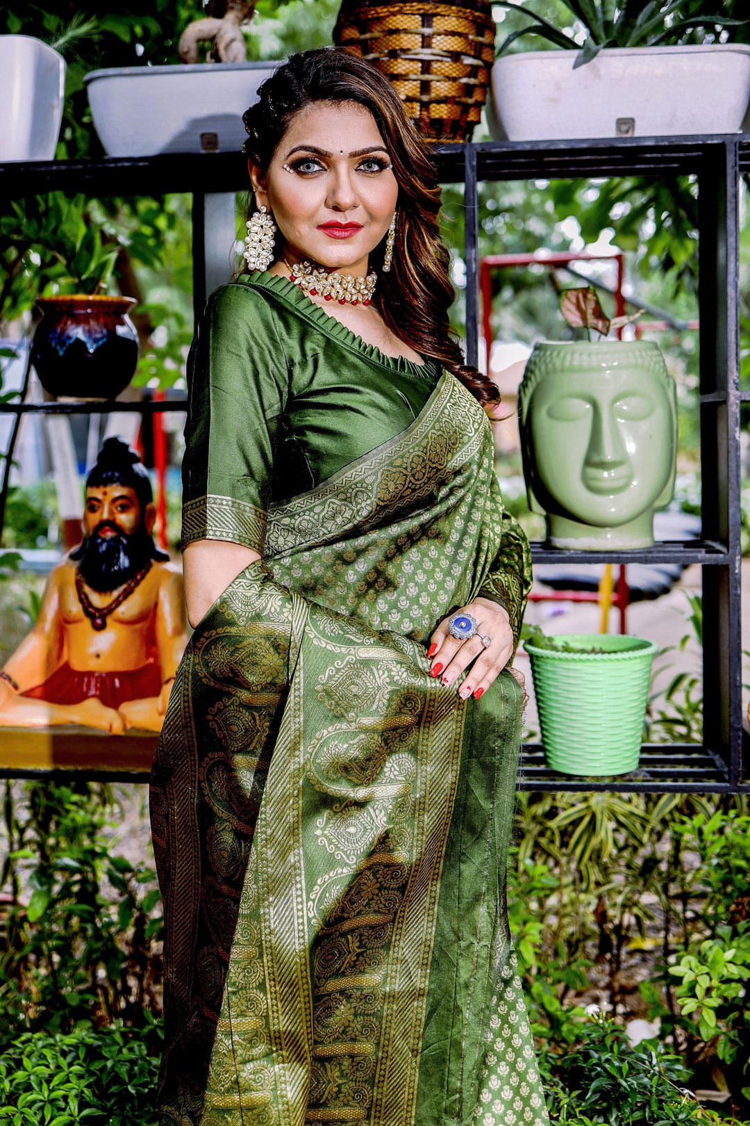 Incredible Weaving Work On Banarasi Silk Green Color Saree | Buy Online India