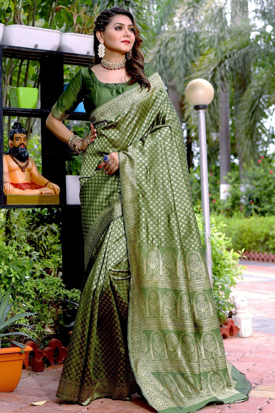 Incredible Weaving Work On Banarasi Silk Green Color Saree | Buy Online India