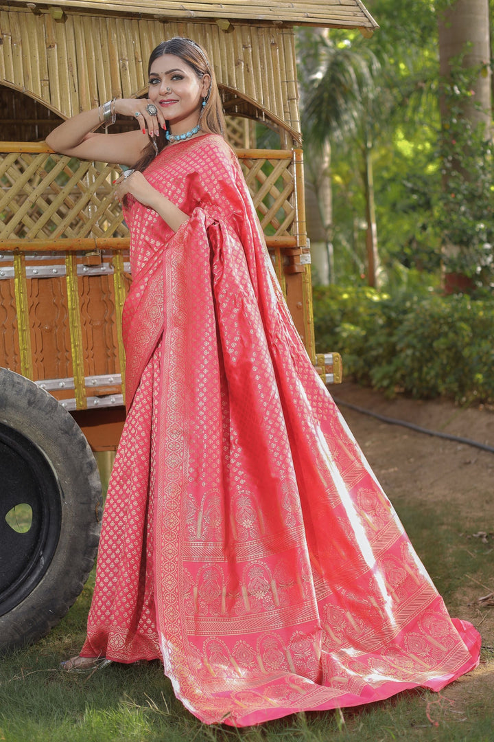 Banarasi Silk Pink Color Delicate Saree With Weaving Work | Buy Online India