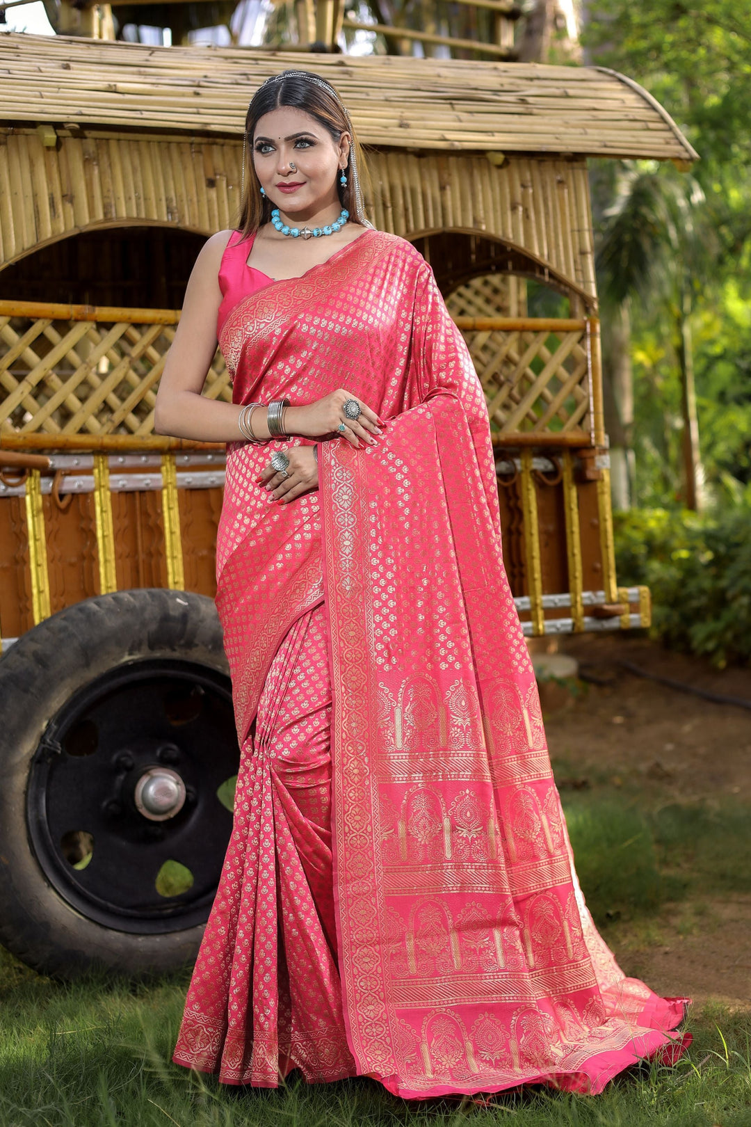 Banarasi Silk Pink Color Delicate Saree With Weaving Work | Buy Online India