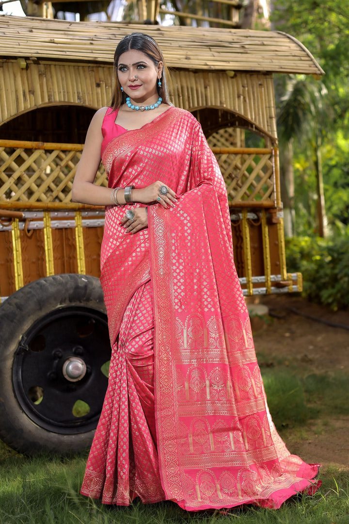 Banarasi Silk Pink Color Delicate Saree With Weaving Work | Buy Online India