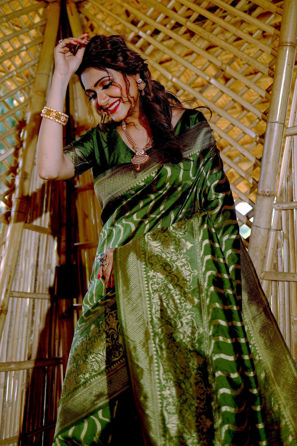 Banarasi Silk Green Color Trendy Saree With Weaving Work | Buy Online India