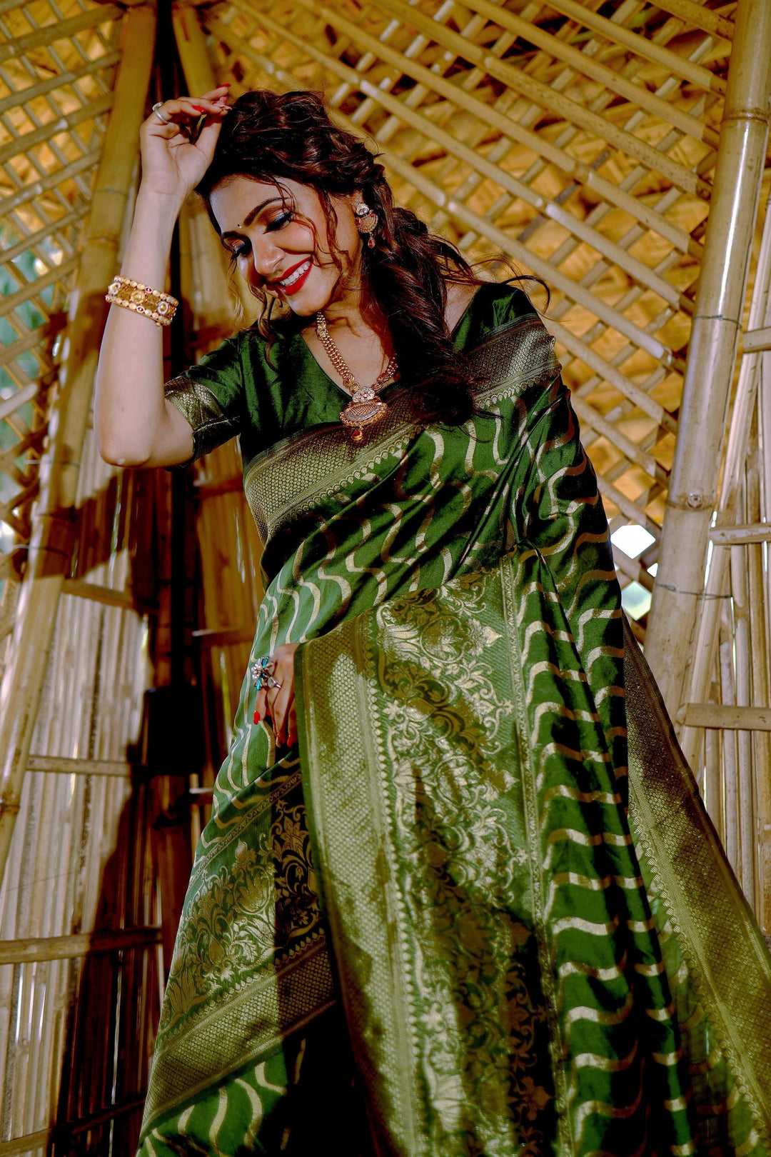 Banarasi Silk Green Color Trendy Saree With Weaving Work | Buy Online India
