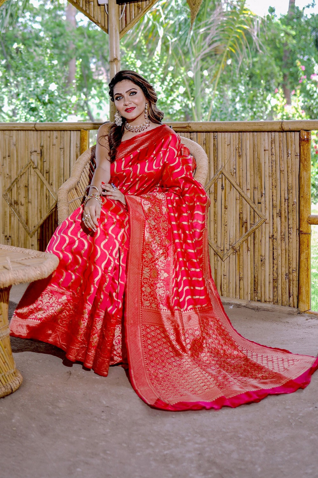 Rani Color Weaving Work On Banarasi Silk Chic Saree | Buy Online India