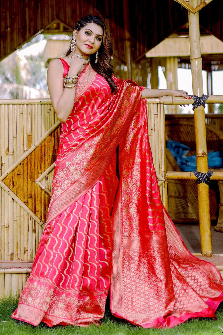Rani Color Weaving Work On Banarasi Silk Chic Saree | Buy Online India