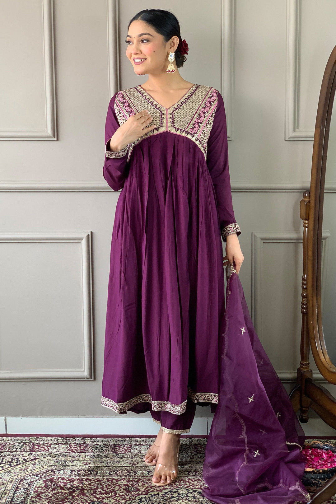 Beguiling Wine Color Viscose Fabric Readymade Salwar Suit | Buy Online India