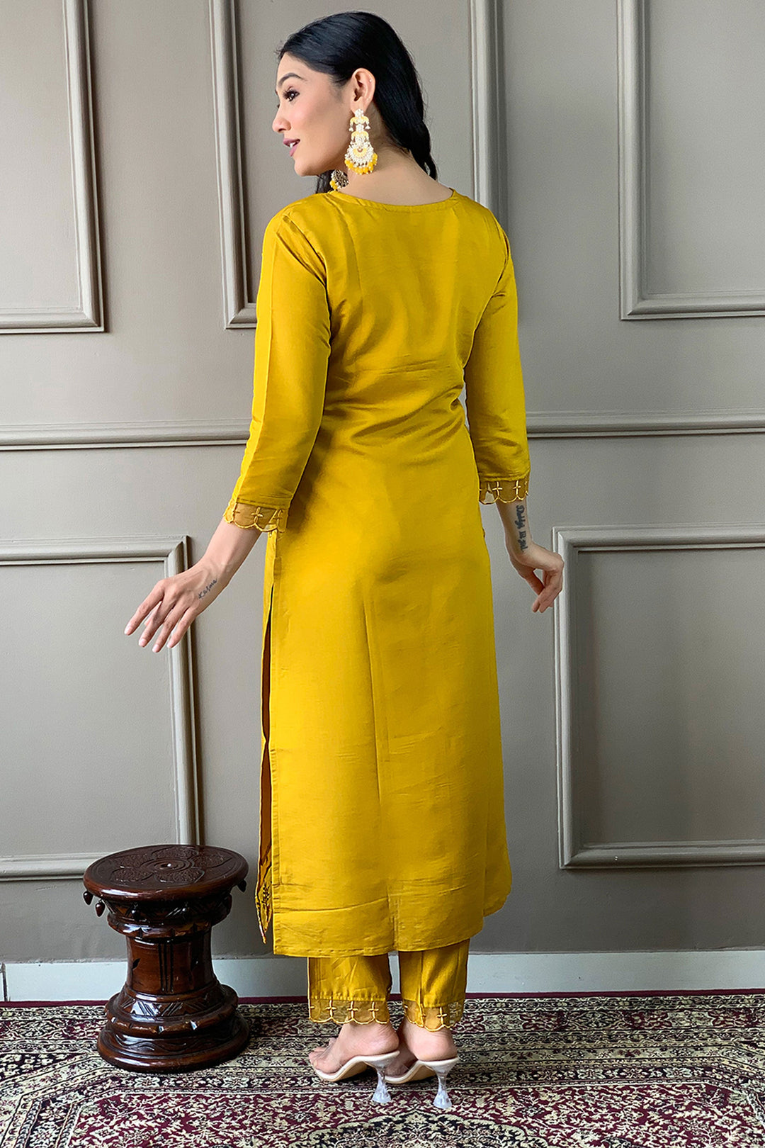 Tempting Chanderi Fabric Mustard Color Readymade Salwar Suit | Buy Online India