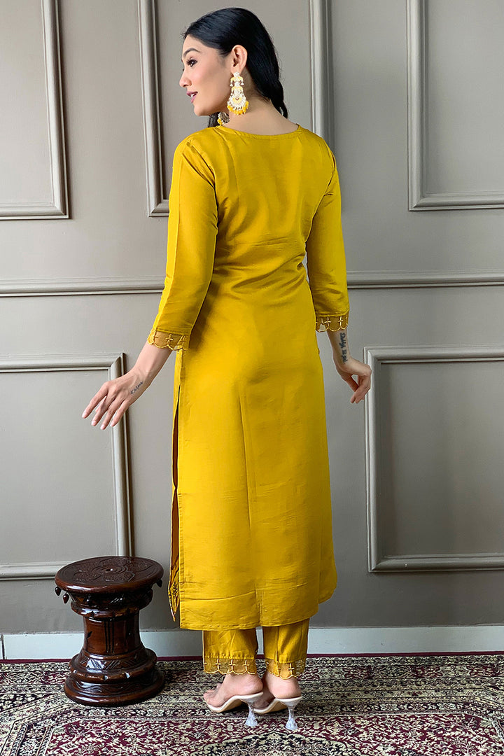 Tempting Chanderi Fabric Mustard Color Readymade Salwar Suit | Buy Online India