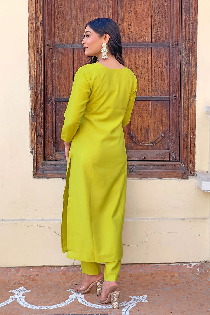 Viscose Fabric Yellow Color Delicate Readymade Salwar Suit | Buy Online India