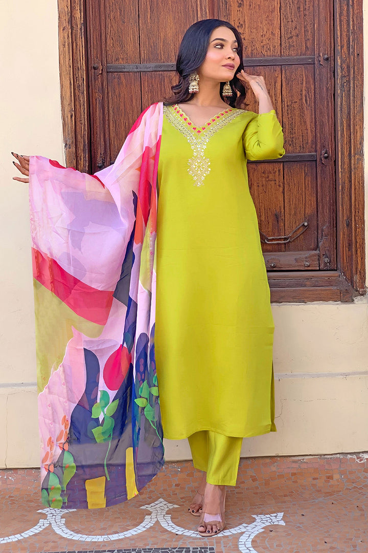 Viscose Fabric Yellow Color Delicate Readymade Salwar Suit | Buy Online India