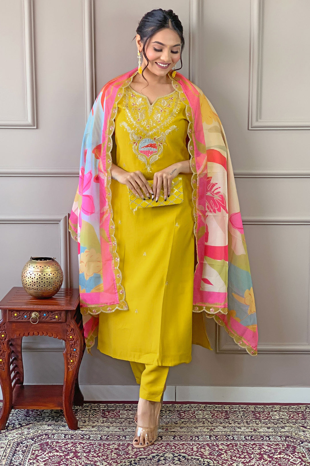 Engaging Yellow Color Viscose Fabric Readymade Salwar Suit | Buy Online India
