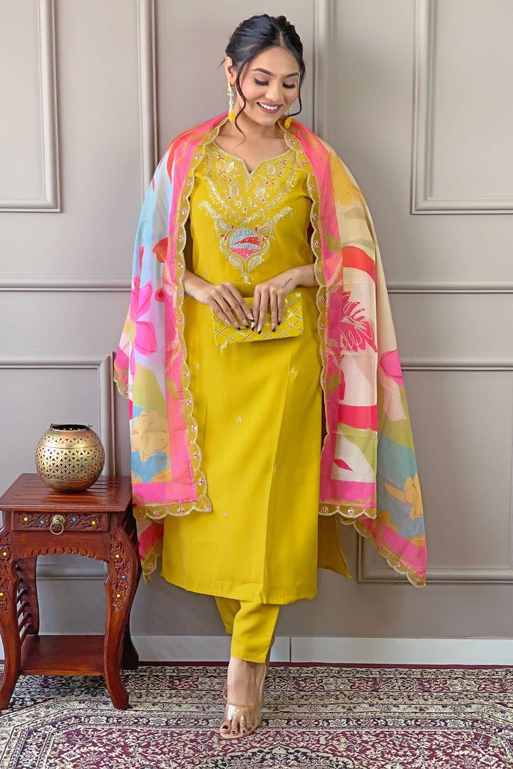 Engaging Yellow Color Viscose Fabric Readymade Salwar Suit | Buy Online India