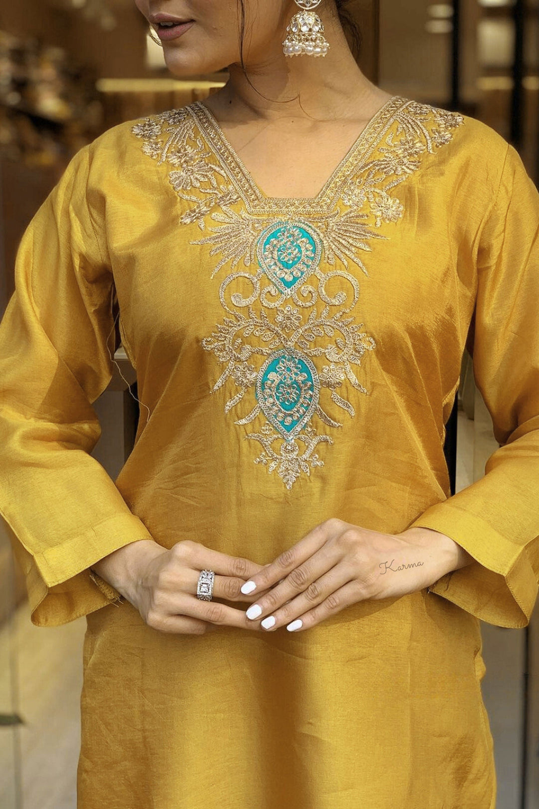 Amazing Mustard Color Cotton Fabric Readymade Salwar Suit | Buy Online India