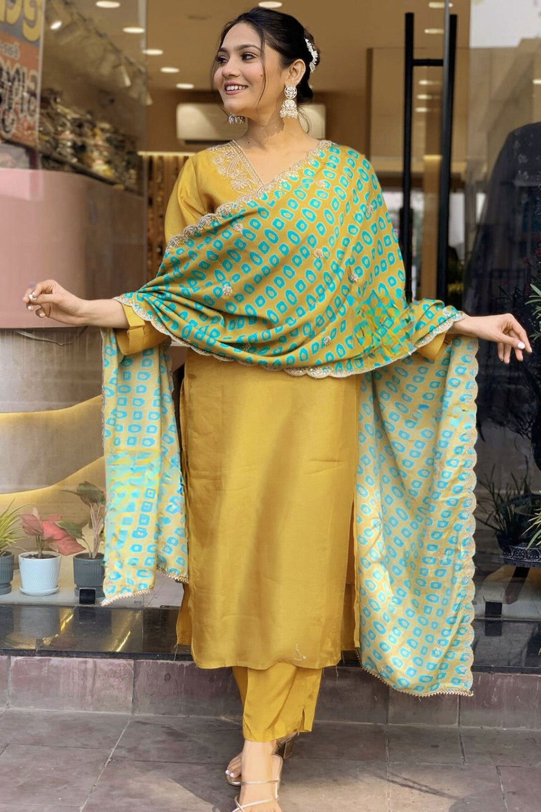 Amazing Mustard Color Cotton Fabric Readymade Salwar Suit | Buy Online India