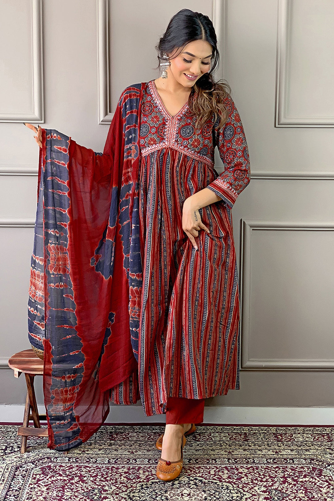 Maroon Color Cotton Fabric Tempting Readymade Salwar Suit | Buy Online India