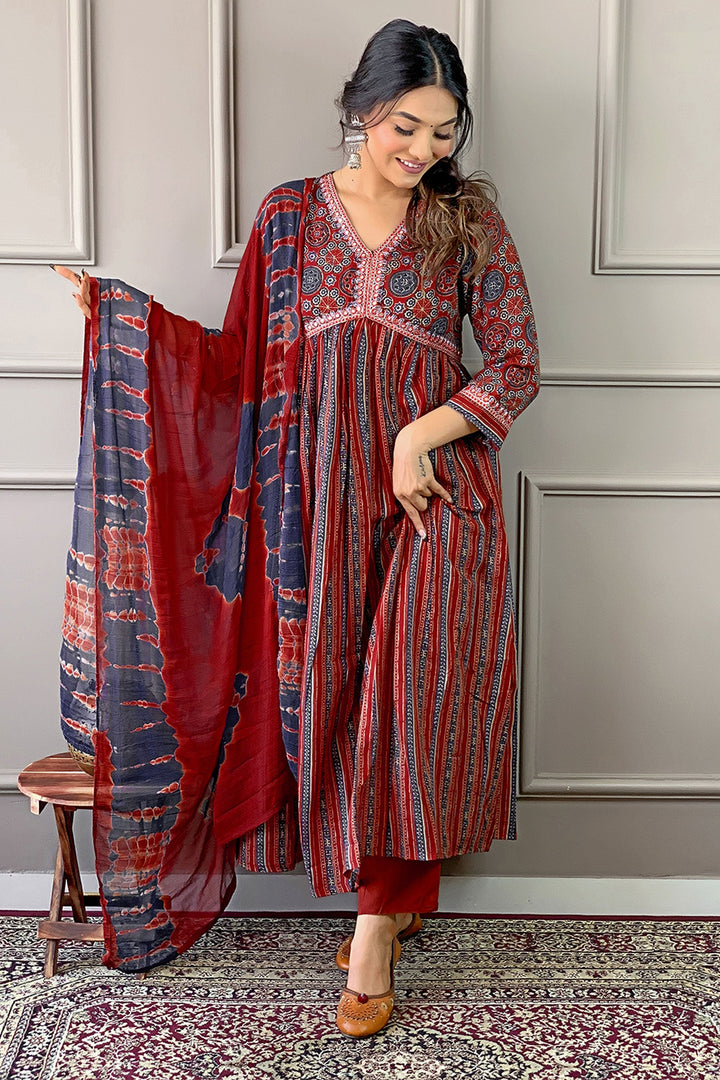 Maroon Color Cotton Fabric Tempting Readymade Salwar Suit | Buy Online India
