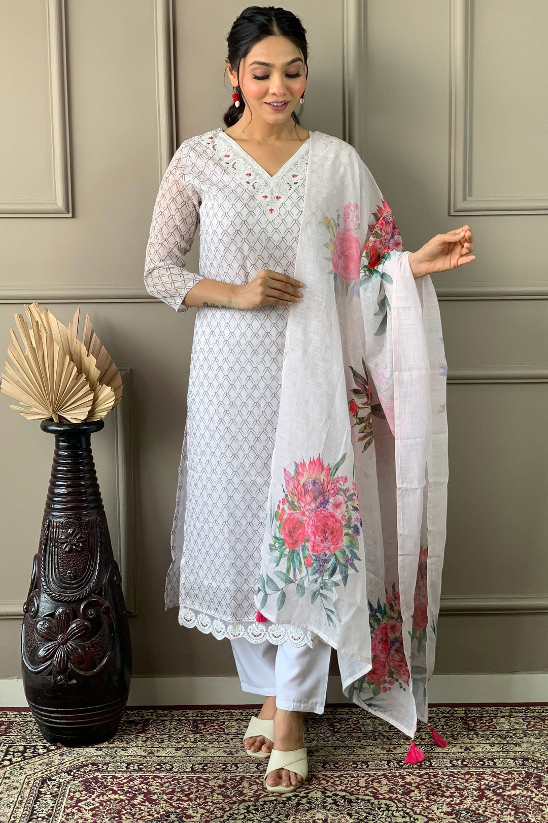 Trendy Off White Color Linen Fabric Readymade Salwar Suit | Buy Online India