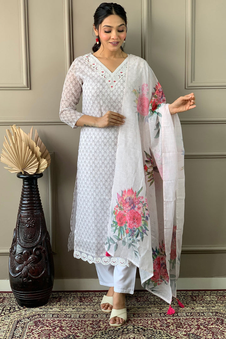 Trendy Off White Color Linen Fabric Readymade Salwar Suit | Buy Online India