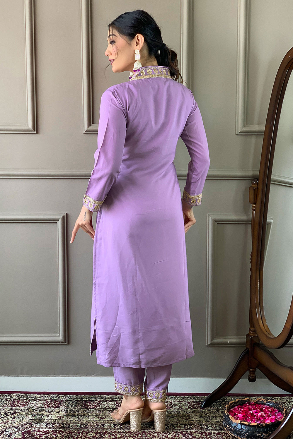 Excellent Viscose Fabric Lavender Color Readymade Salwar Suit | Buy Online India