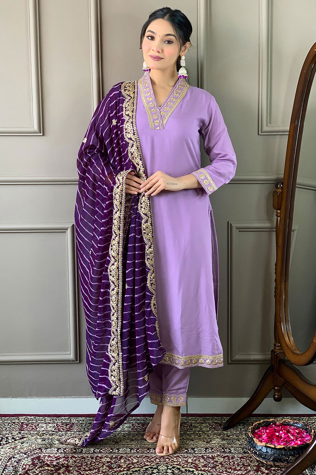 Excellent Viscose Fabric Lavender Color Readymade Salwar Suit | Buy Online India