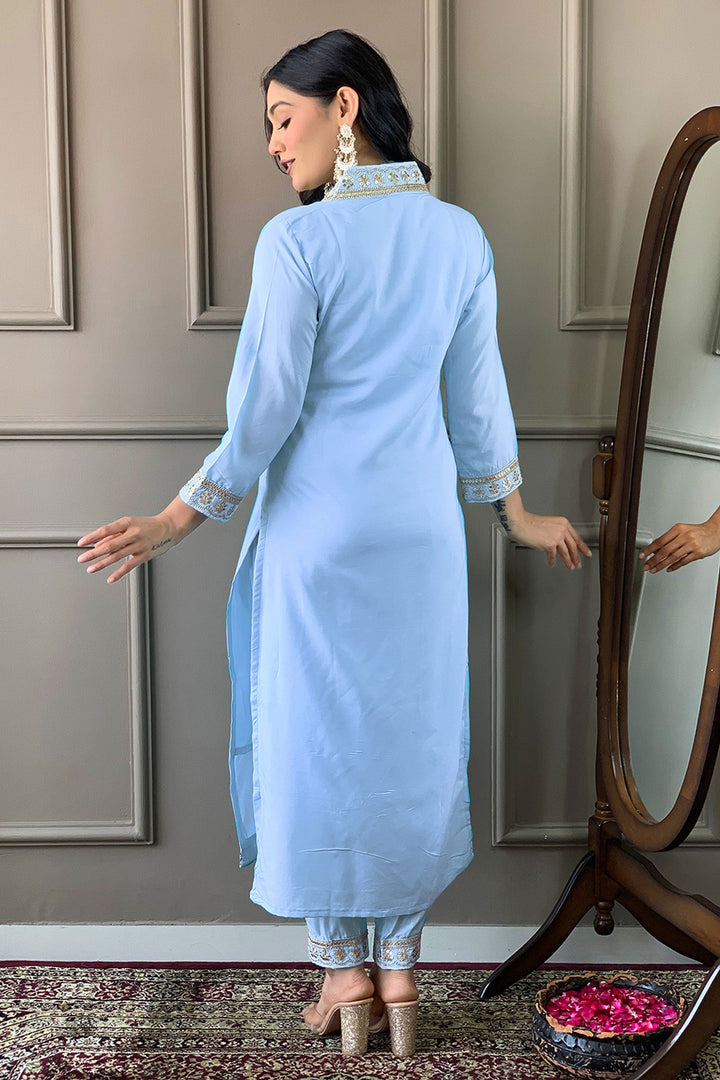 Sky Blue Color Viscose Fabric Elegant Readymade Salwar Suit | Buy Online India