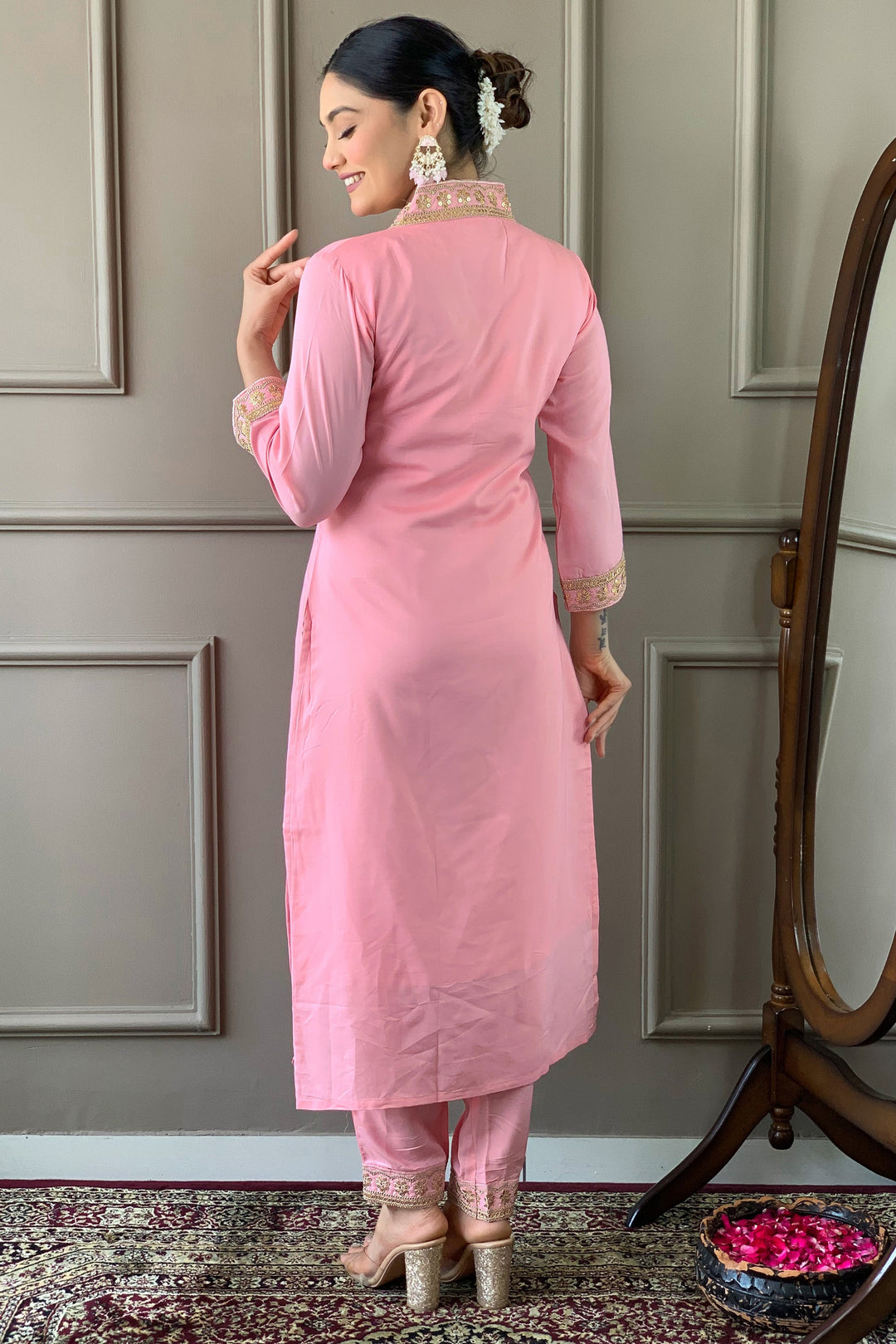 Fashionable Pink Color Viscose Fabric Readymade Salwar Suit | Buy Online India