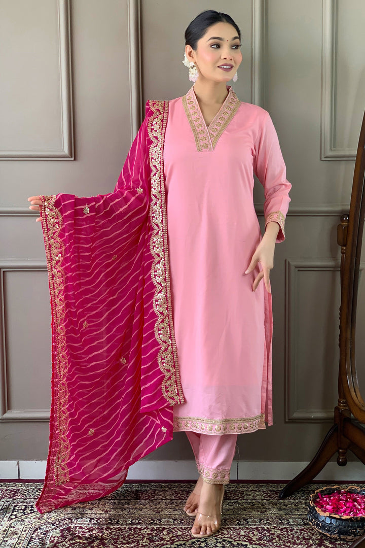 Fashionable Pink Color Viscose Fabric Readymade Salwar Suit | Buy Online India