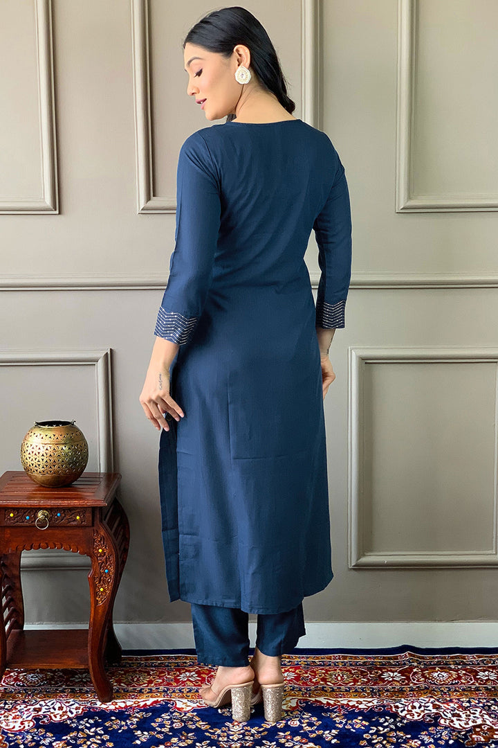 Awesome Rayon Fabric Blue Color Readymade Salwar Suit | Buy Online India