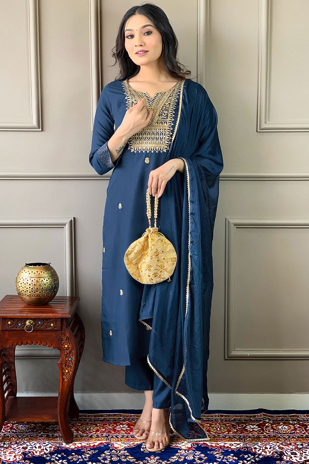Awesome Rayon Fabric Blue Color Readymade Salwar Suit | Buy Online India