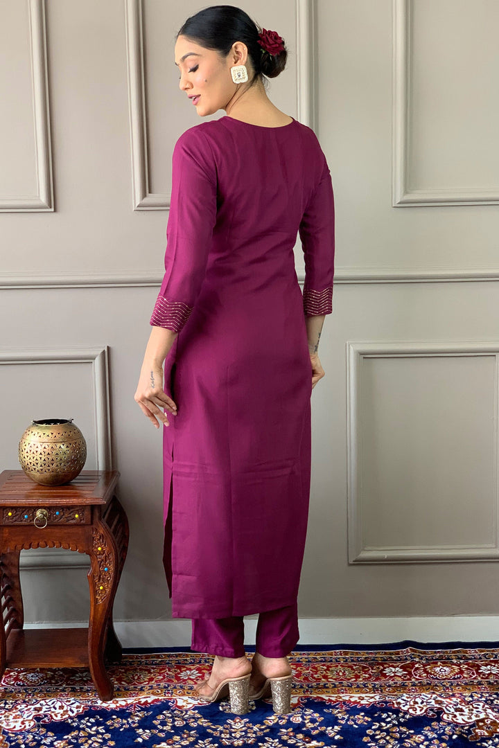 Tempting Rayon Fabric Wine Color Readymade Salwar Suit | Buy Online India