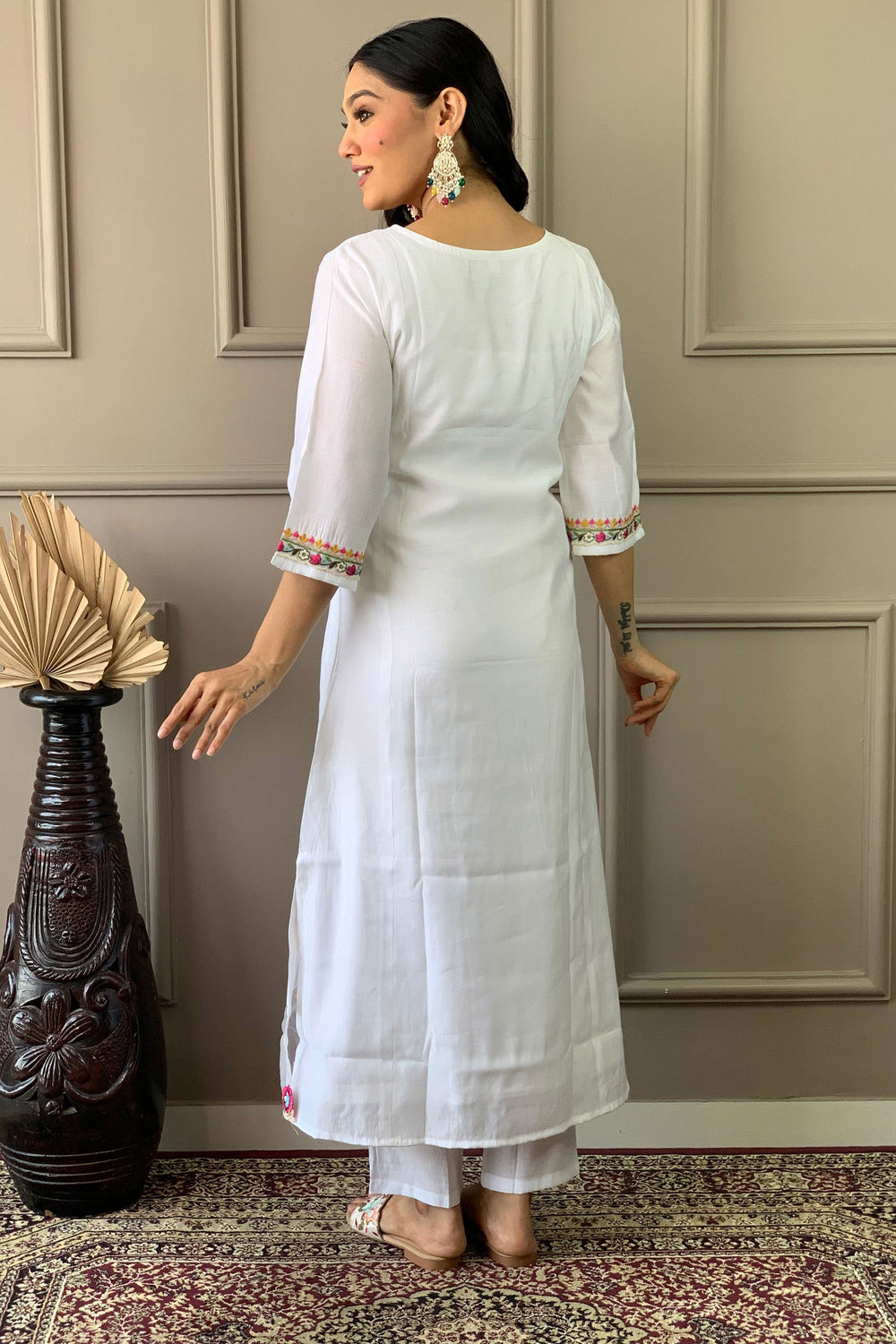 Engaging White Color Chanderi Fabric Readymade Salwar Suit | Buy Online India