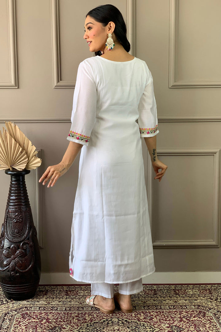 Engaging White Color Chanderi Fabric Readymade Salwar Suit | Buy Online India