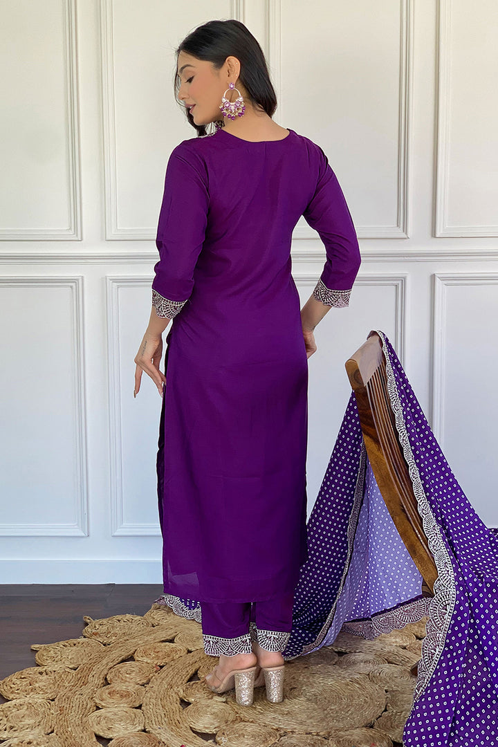 Purple Color Gorgeous Readymade Salwar Suit In Viscose Fabric | Buy Online India