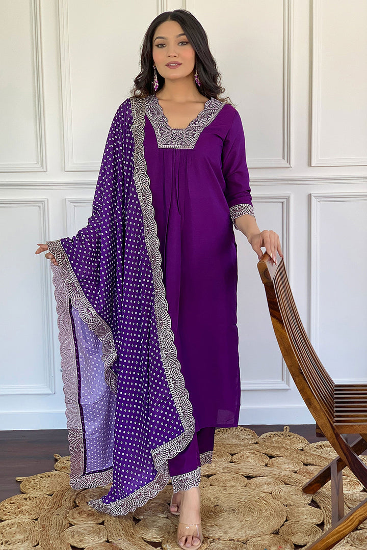 Purple Color Gorgeous Readymade Salwar Suit In Viscose Fabric | Buy Online India
