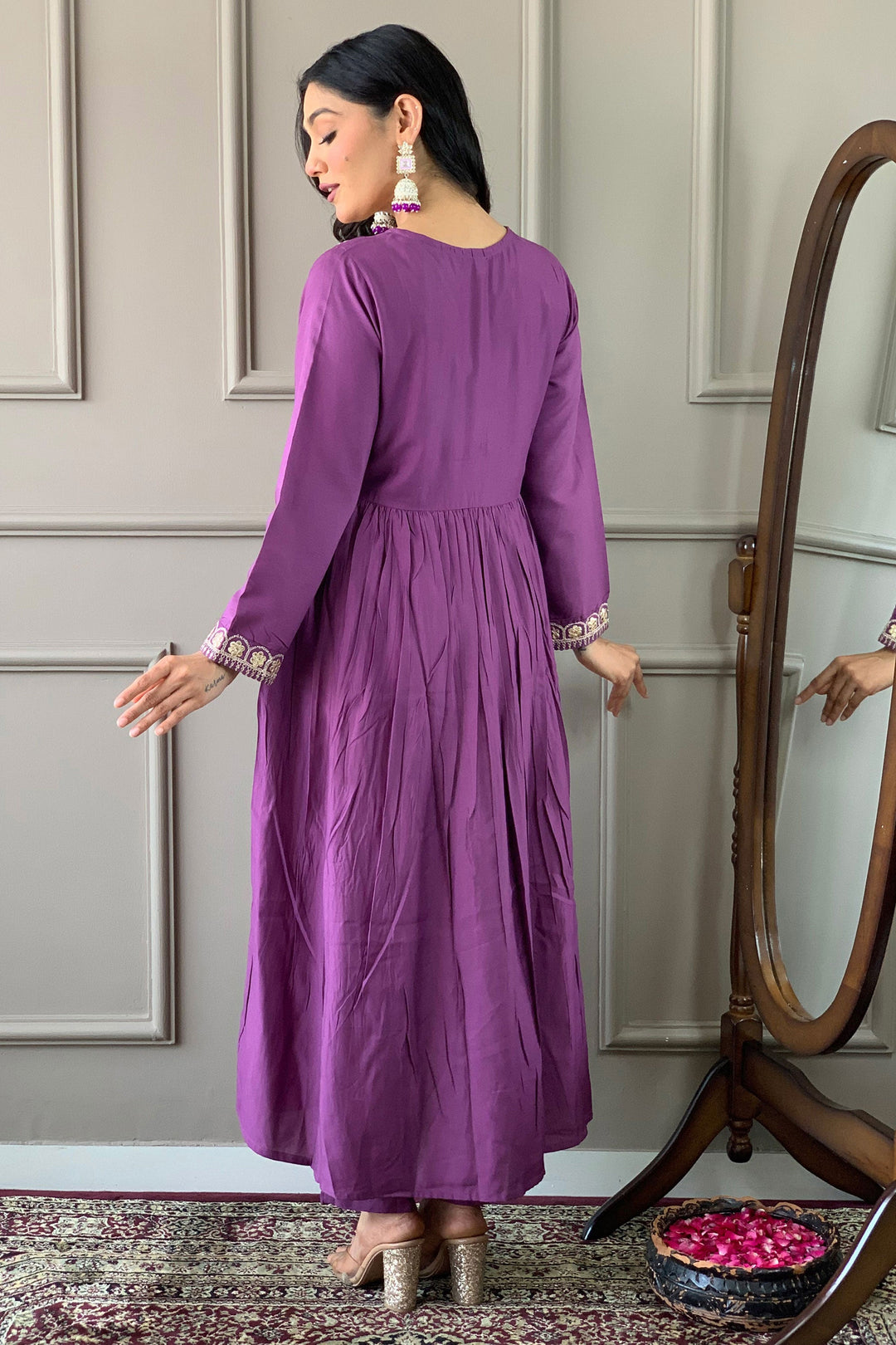 Viscose Fabric Lavender Color Readymade Salwar Suit | Buy Online India