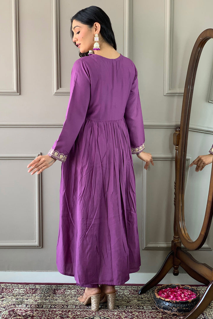 Viscose Fabric Lavender Color Readymade Salwar Suit | Buy Online India