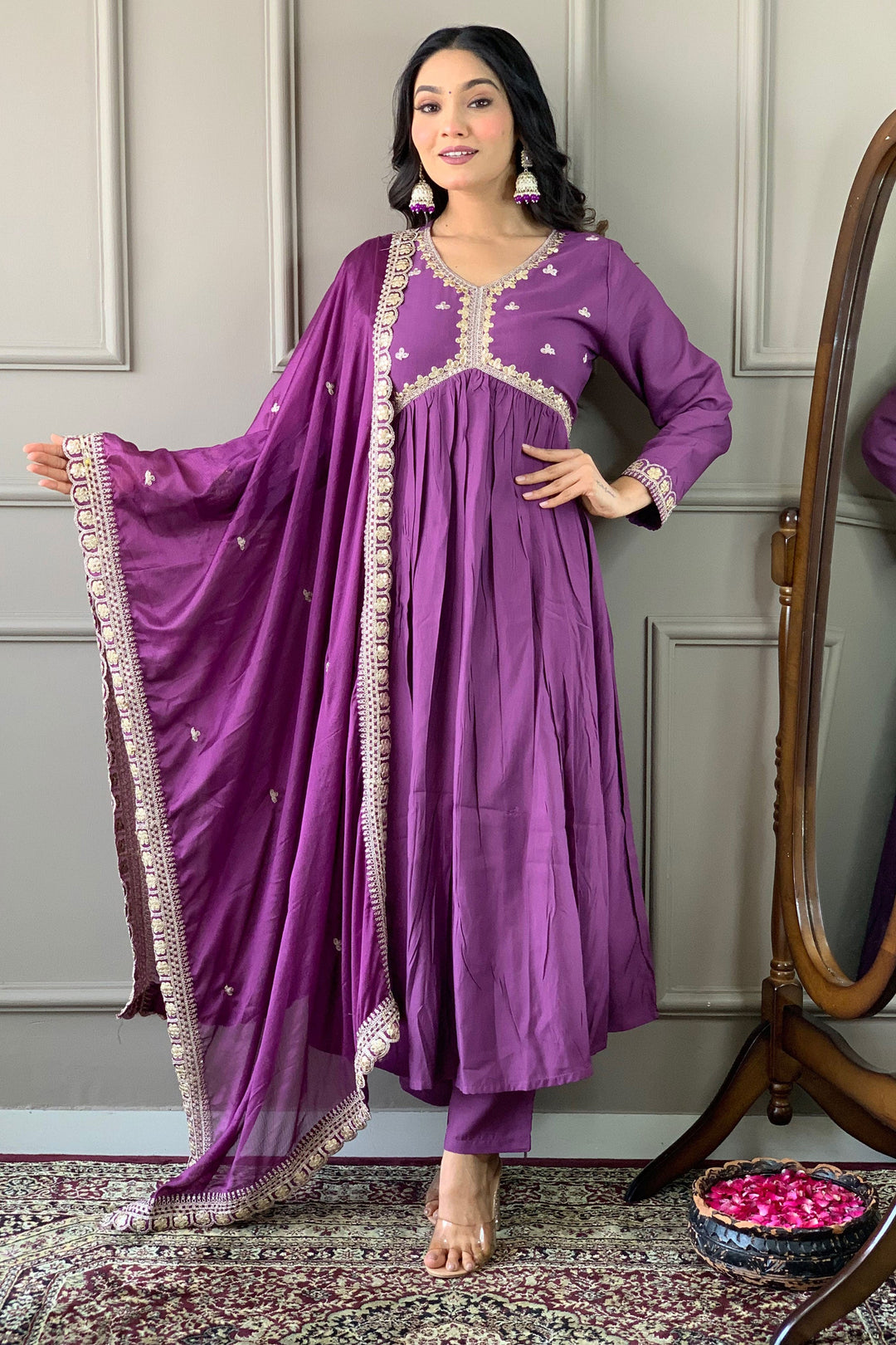 Viscose Fabric Lavender Color Readymade Salwar Suit | Buy Online India