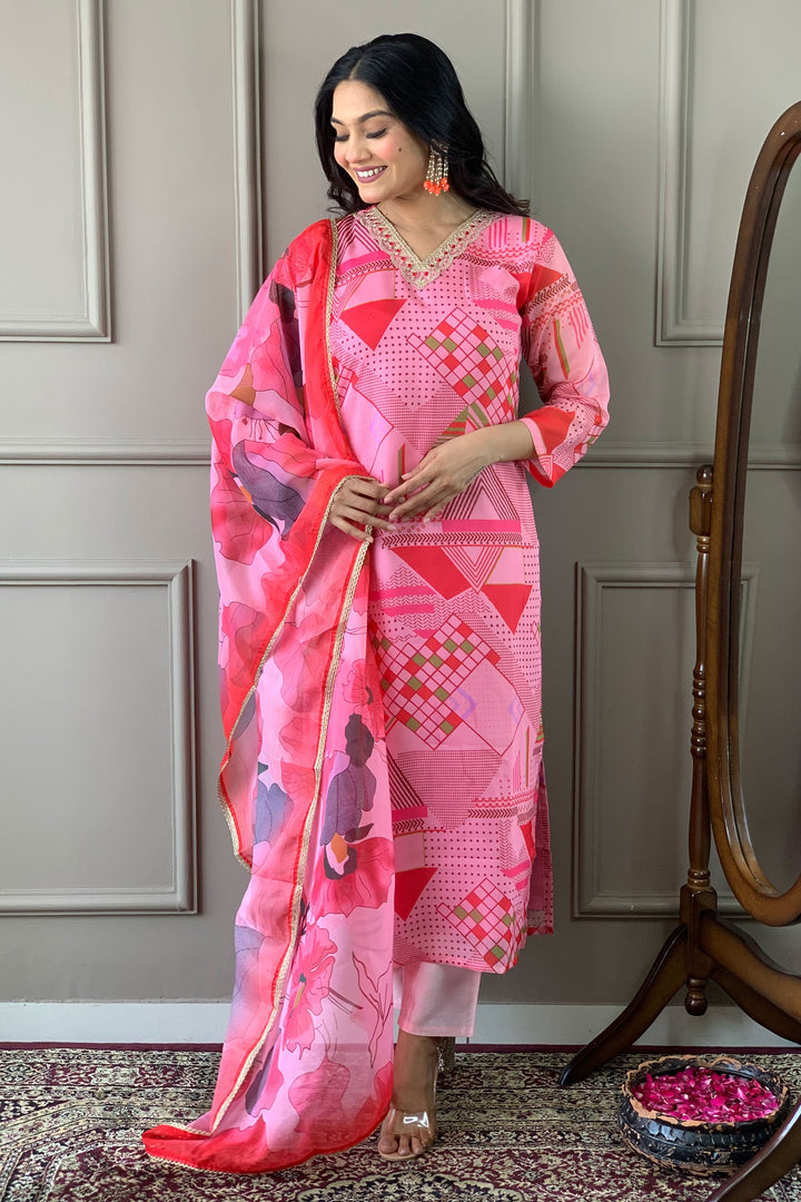 Classic Pink Color Readymade Salwar Suit In Viscose Fabric | Buy Online India