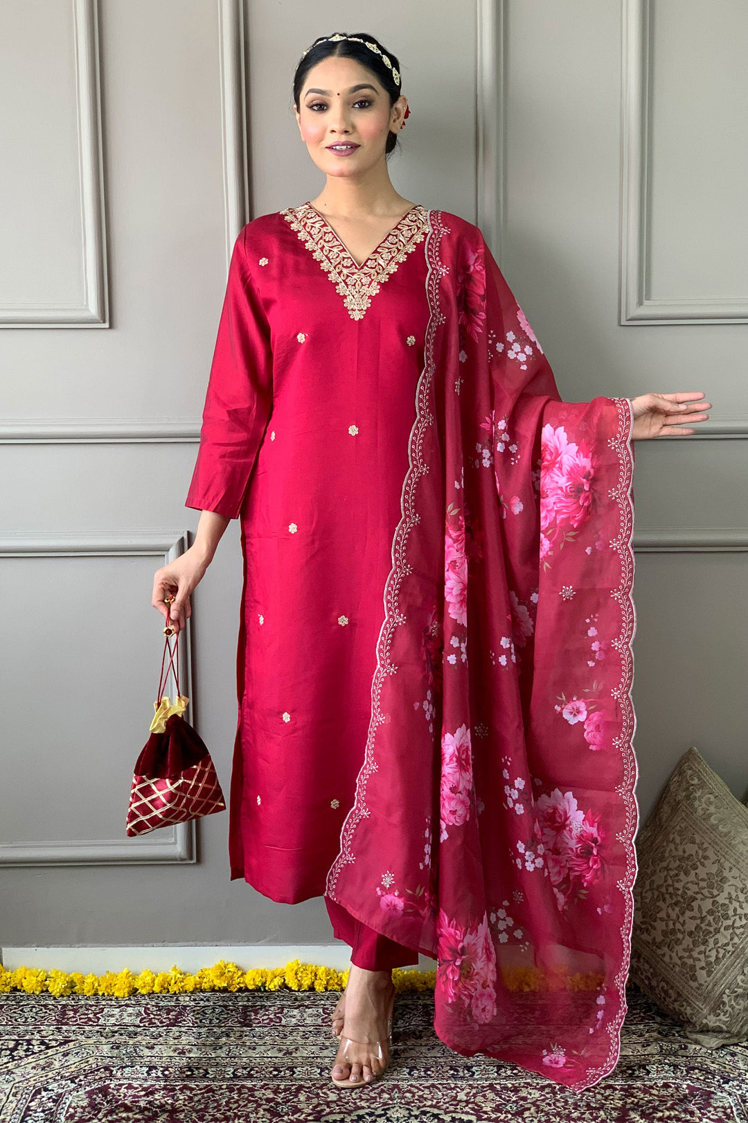 Creative Readymade Salwar Suit In Rani Color Viscose Fabric | Buy Online India