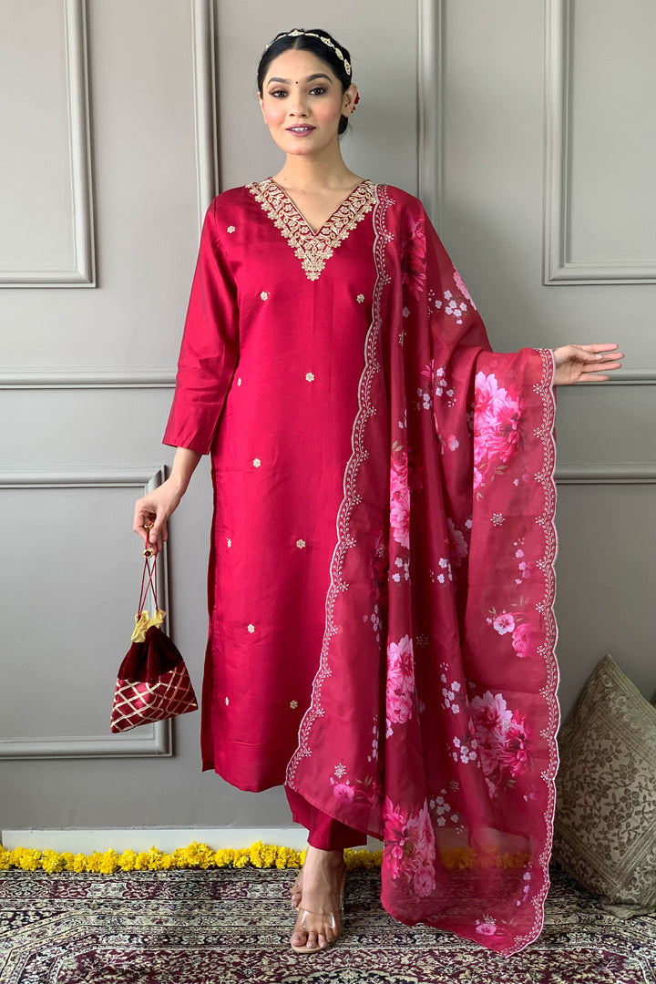 Creative Readymade Salwar Suit In Rani Color Viscose Fabric | Buy Online India