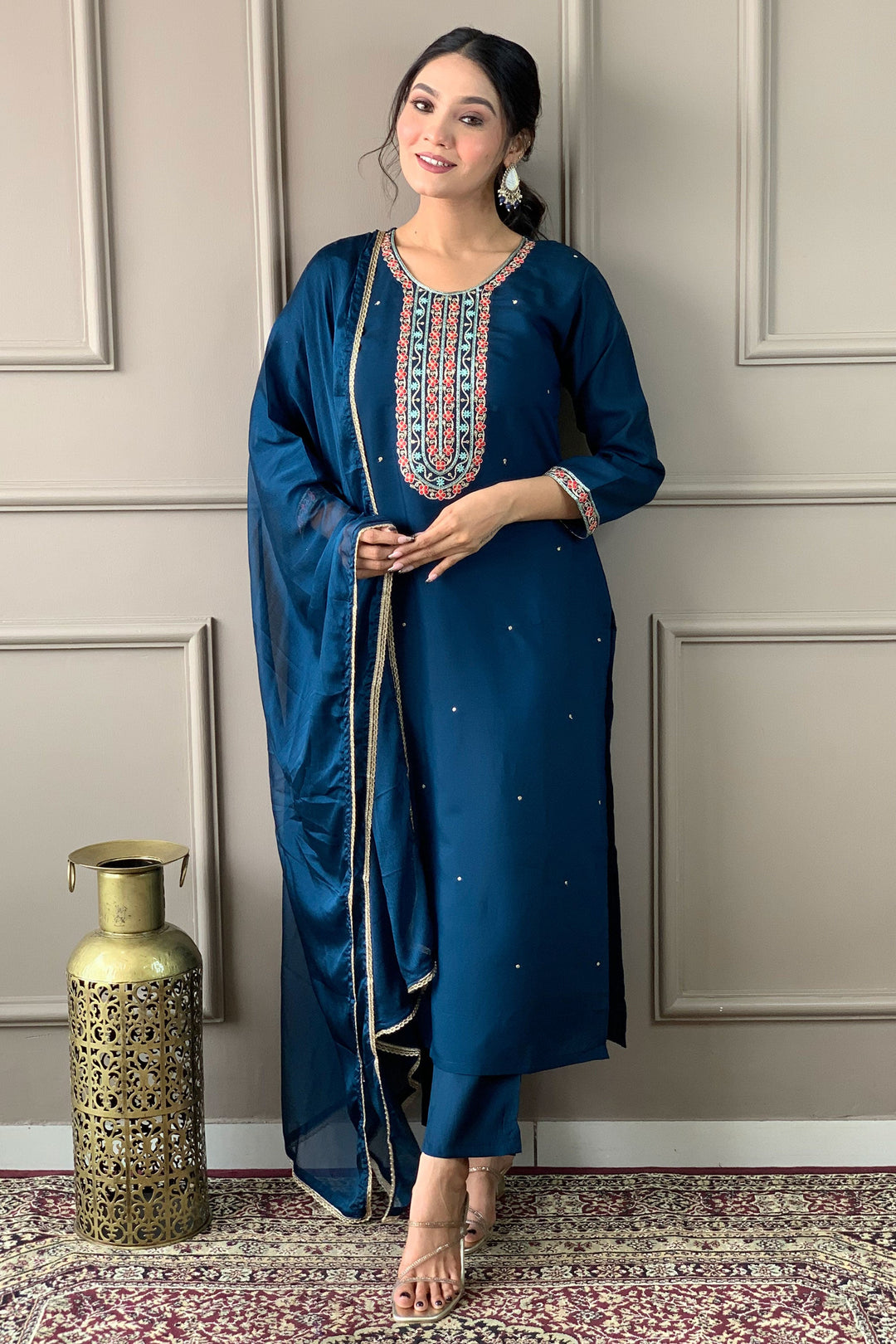 Trendy Viscose Fabric Readymade Salwar Suit In Blue Color | Buy Online India